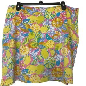 Sunsets And Sweet Tea Lemon Novelty Print Pink & Yellow Skort Large Tropical